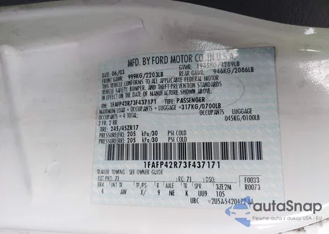 2003 Ford Mustang Mach 1 from USA, damaged, VIN 1FAFP42R73F437171